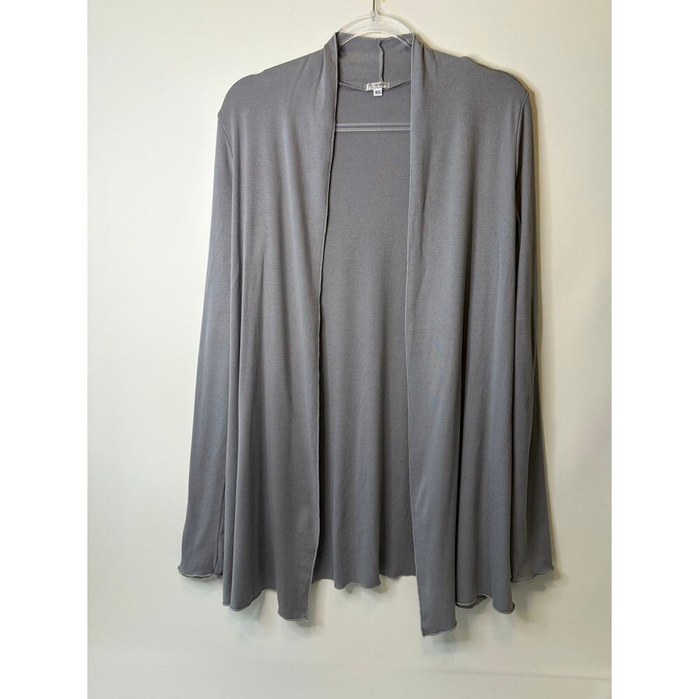 PJ Harlow Pima Cotton Gray Ribbed Amelia Cardigan Sweater Open Front Size XS